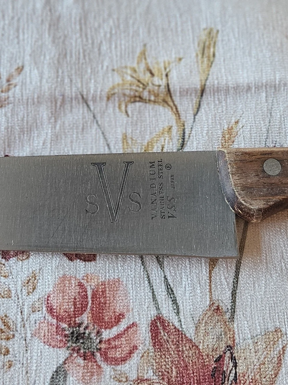 Vintage Japanese Vanadium Stainless Steel Chef's Knife Wood Handle